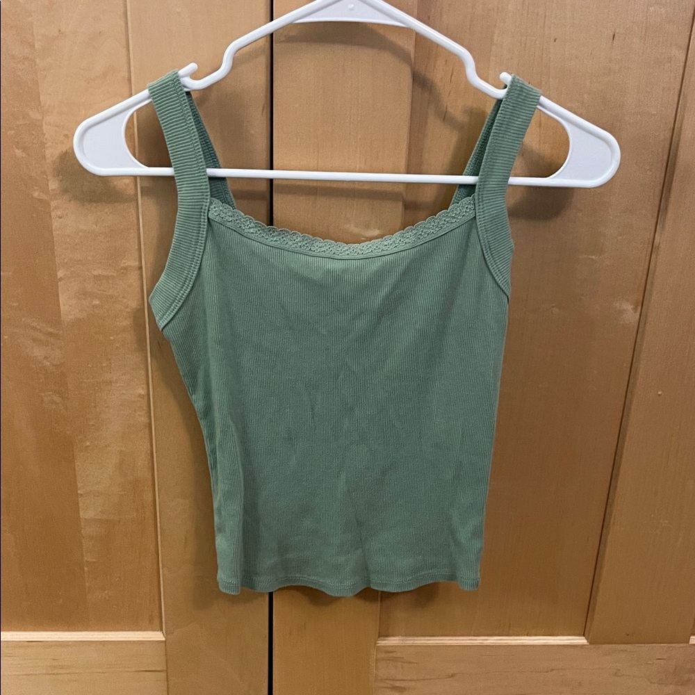 Full Tilt Sage Green Tank Top with Lace Trim